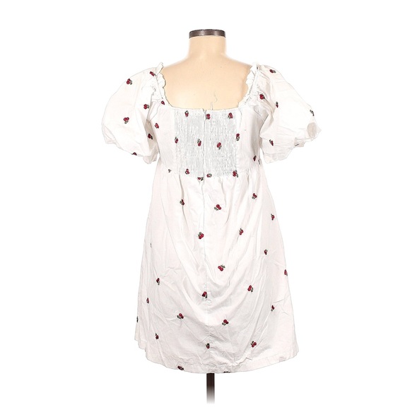 Altar'd State Cherry Embroidery White Mini Puff Sleeves Babydoll Dress - Picture 3 of 9